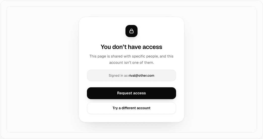 Pagebox access screen denying the outside test account